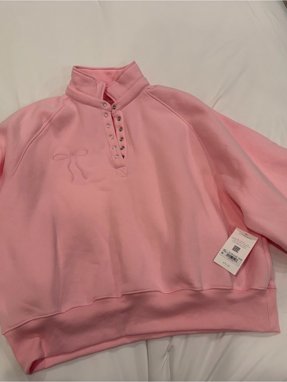 Pink Snap-Button Highneck Pullover Sweatshirt